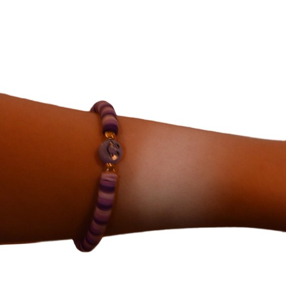Preppy Aesthetic Purple Smiley Face Elastic Clay bead Bracelet - Picture 4 of 4